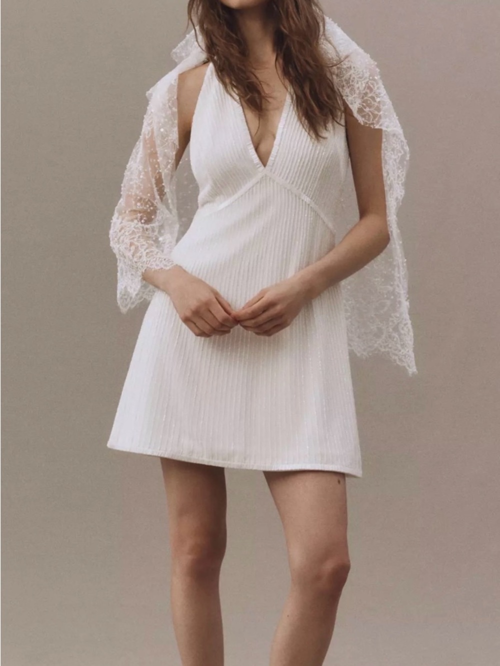 BHLDN White Beaded Halter Mini Dress